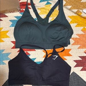 Black and Dark Green Sports Bras